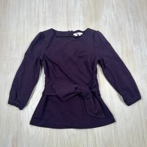 Boden Plum Purple Long Sleeve Tie Waist Peplum Blouse Career Office Casual Top 4